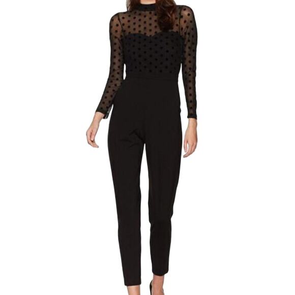French Connection Black Lea Polka Dot Mesh Jumpsuit Size 8 - Picture 7 of 8